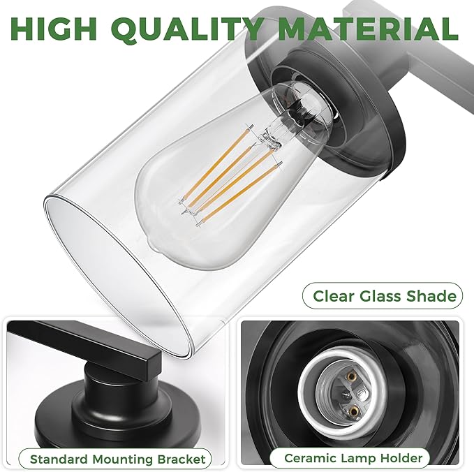 DORESshop 55 Inch Bathroom Light Fixtures, 8-Light Black Bathroom Lighting Fixtures Over Mirror with Glass Shade, Modern Vanity Lights for Hallway Bedroom