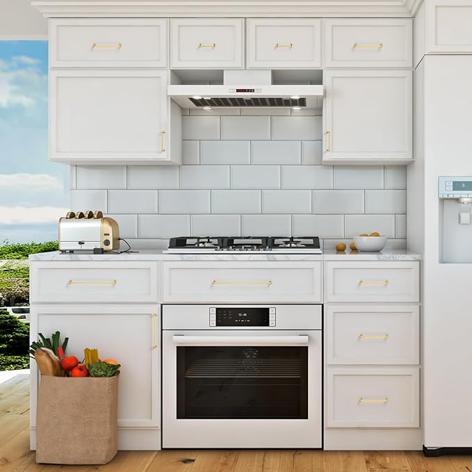 JOY DECOR Cabinet Pulls – 5 Inch Hole Center, Brushed Brass, 30 Pack, Zinc Alloy Cabinet Handles for Drawers & Cupboard – Vintage Style Hardware for Kitchen, Bathroom, Dresser, Furniture Makeover