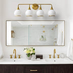 Brass Gold Bathroom Light Fixtures 4-ights Vanity Lights with Milky White Frosted Glass Shade Bathroom Vanity Light 30.7 inch Wall Sconce Lighting Bath(Exclude E26 Bulb)