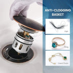 Bathroom Sink Drain, Vessel Sink Pop Up Drain with Detachable Basket Stopper,Anti-Explosion and Anti-Clogging Drain Strainer, Sink Drain Assembly Without Overflow Oil Rubbed Bronze, REGALMIX RWF082C