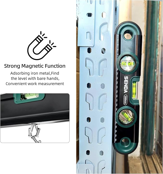Magnetic Torpedo Level 12 Inch Shockproof Small Leveler Tool with 3 Bubble Spirit Level 45 90 180 Degree, Shock Resistant Construction Levelers for Hanging Pictures Install Shelf Home Renovation