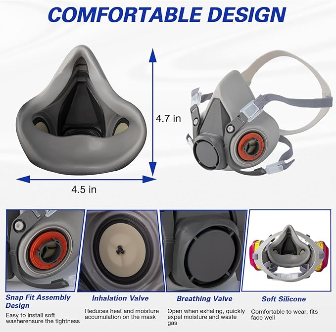 6200 Half Face Respirator Mask with Filters, Gas Mask Ideal for Painting, Woodworking, Sanding, Spraying