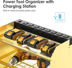 CCCEI Modular Power Tool Organizer Wall Mount with Charging Station. Garage 4 Drill Storage Shelf with Hooks, Drill Bit Heavy Duty Rack, Gold Tool Battery Holder Built in 8 Outlet Power Strip.