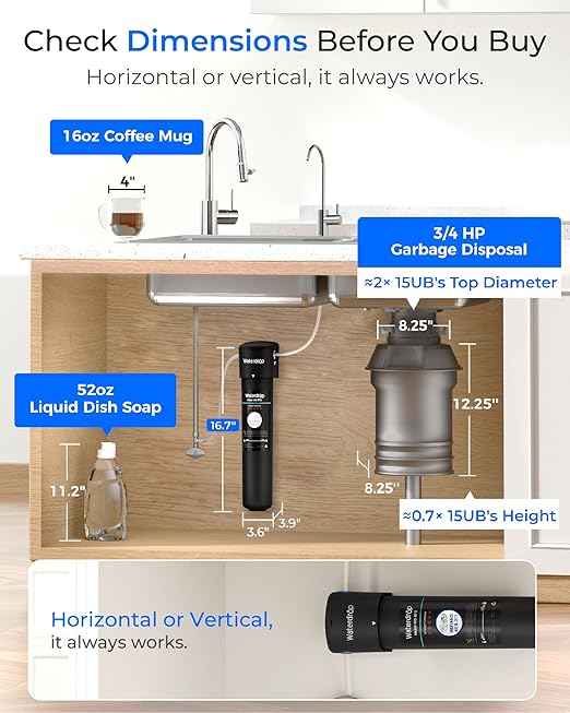 Waterdrop 15UB Under Sink Water Filter, Under Sink Water Filtration System for 2 Years, NSF/ANSI 42 Certified, Reduces PFAS, PFOA/PFOS, Lead, Under Sink Water Filter with Faucet, 19K Gallons