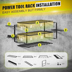 Power Tool Organizer Wall Mount - 200Lbs Load 3 Layers Storage Rack with 4 Drill Holders for Drills Cordless Tools. Heavy Duty Iron Garage Tool Organizer Storage for Workshop Shed Pegboard Basement