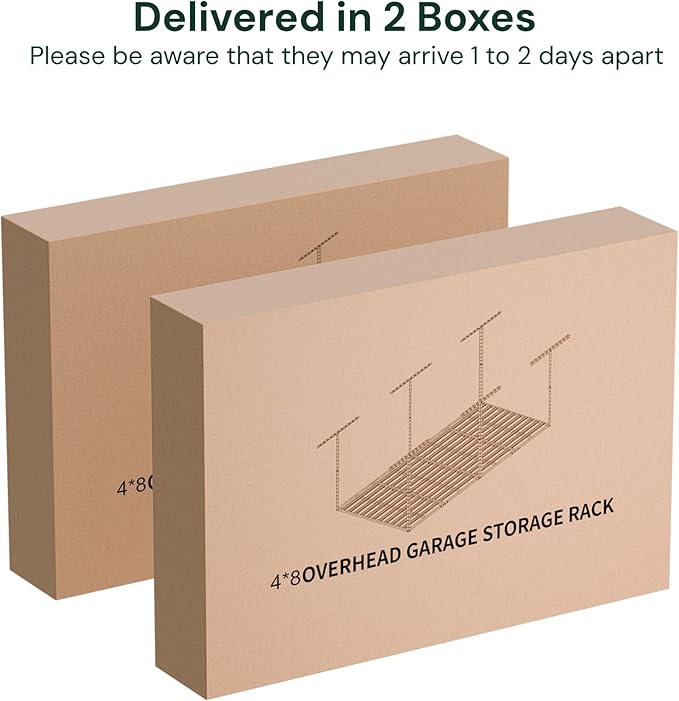 SunsGrove 4x8 Garage Storage Overhead Rack Organization, Adjustable Ceiling Mounted Storage Racks, 800LBS Weight Capacity, 22"-40" Ceiling Dropdown, 2 Pcs, White