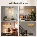 ANDY STAR Gold Bathroom Light Fixtures, Antique Brass Vanity Light, 3 Lights Wall Light with Globe Clear Lampshade, Vintage Wall Sconce with Metal Lamp Body for Bedroom, Living Room, Hallway