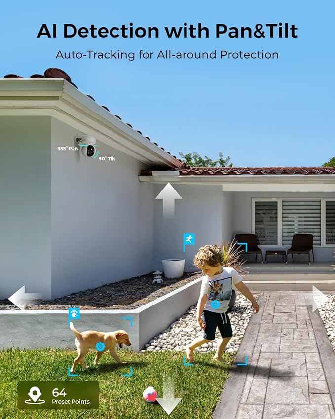 Reolink 4K Security Camera System with PT Auto-Tracking, 355°Pan 50°Tilt, 4K PoE Cameras Home Surveillance Wired Outdoor, Smart AI Detection, Spotlights & 2-Way Talk, 8CH NVR 2TB HDD, RLK8-800PT4