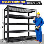 Garage Shelving-3500 lbs 5 Tier Storage Shelves,Adjustable Heavy Duty Metal Shelving Unit and Storage Large Wire Rack,Utility Steel Shelf for Warehouse Industrial Pantry Basement -72"x59"x20",Black