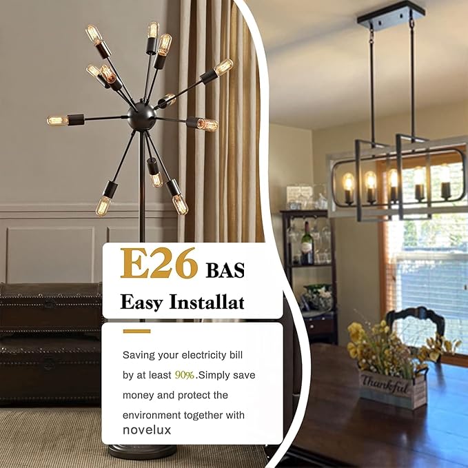 3.2 Inch E26 LED Bulb 60 Watt Equivalent, 2700K Soft White Edison Bulbs Dimmable, AC 120V 600LM T10/T9 Clear Glass Filament Light Bulbs UL for Pendant Wall Light Desk lamp-4 Pack