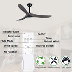 52" 3 Blade Ceiling Fan Without Light, Farmhouse Rustic Wooden Flush Mount Ceiling Fan no Light with Remote for Indoor/Outdoor - High End Silent Operation, Grey & Black, 52 Inch