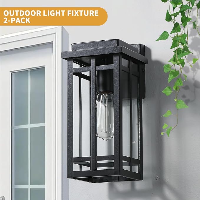 2 Packs 12'' Outdoor Wall Light Fixtures, Black Porch Lights Outdoor Lighting for House, Exterior Lighting Fixtures Wall Lanterns, Waterproof Modern Outside Sconce Lights for Garage Patio (No Sensor)
