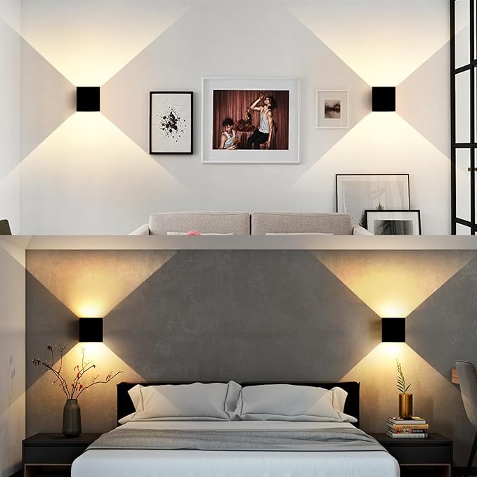 2 Pack LED 20W Outdoor Wall Lights Exterior/Interior 3 Colors Adjustable Wall Sconce Up and Down Light Porch Lights IP65 Waterproof Exterior Wall Sconce Modern Outdoor Lighting Square Aluminum Black