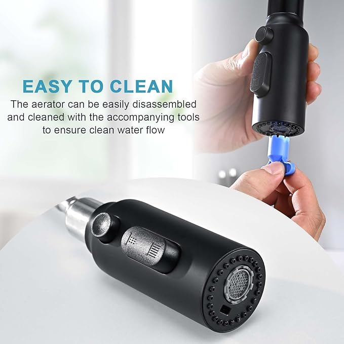 Stainless Steel Kitchen Faucet Head Replacement, Matte Black 3-Function Pull Down Spray Head for Pull-out Kitchen Faucet, High Pressure Sink Spray Nozzle with 9 Adapters Compatible with Most Faucets