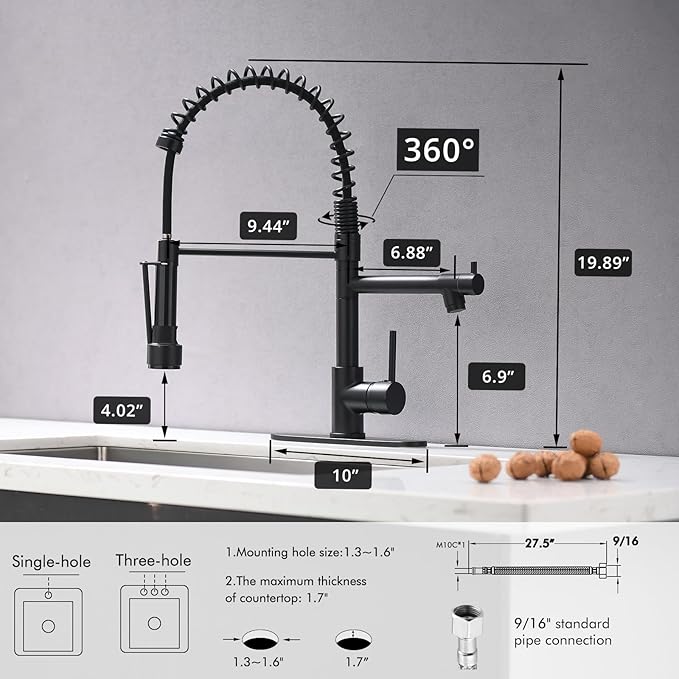 AIMADI Black Kitchen Faucet with Pull Down Sprayer, Commercial Single Handle High Pressure Kitchen Faucet Black with Deck Plate