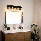 5-Light LED Vanity Light Fixture in Black - Modern Bathroom Lighting, Over Mirror Illumination | Multicolor Temperature 3000K/4000K/6000K | Stylish Bathroom Decor & Energy-Saving 25W Vanity Lighting