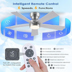 46" Ceiling Fan with Lights Low Profile, Flush Mount Ceiling Light with Remote and 5 Blades, Mute Reversible Motor, 6 Speeds and 3CCT Dimming, Modern Fan Light for Indoor Bedroom, Silver