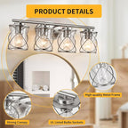 4-Lights Bathroom Light Fixtures, Brushed Nickel Modern Vanity Light Over Mirror, Bathroom Wall Lamp for Mirror Kitchen Living Room Hallway Porch, Farmhouse Wall Lights with Clear Glass Cage Shade