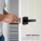 ULTRALOQ Passage Lever Door Handle, Reversible Black Front Door Handle No Lock for Interior or Exterior Door, Closet, Hallway, Adjustable Latch Backset, IP65 Waterproof, Matte Black