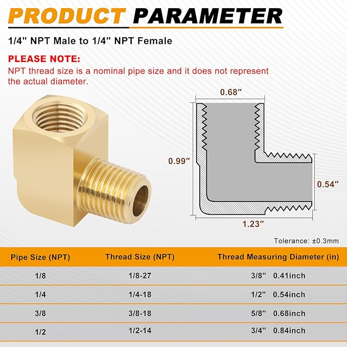 KOOTANS 4pcs 1/4 NPT 90 Degree Barstock Street Elbow Brass Fittings, 1/4" NPT Male to 1/4" NPT Female Thread Elbow Forged Brass Pipe Fitting