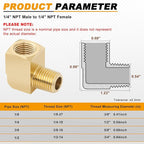 KOOTANS 4pcs 1/4 NPT 90 Degree Barstock Street Elbow Brass Fittings, 1/4" NPT Male to 1/4" NPT Female Thread Elbow Forged Brass Pipe Fitting