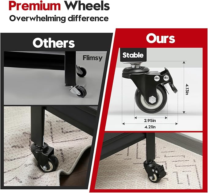 Kitchen Shelving with Lockable Wheels - 5-Tier Space-Saving Metal Shelves 72" H X 31.5" W X 17" D, Heavy Duty Adjustable Storage Shelf for Living Room/Home Office/Pantry