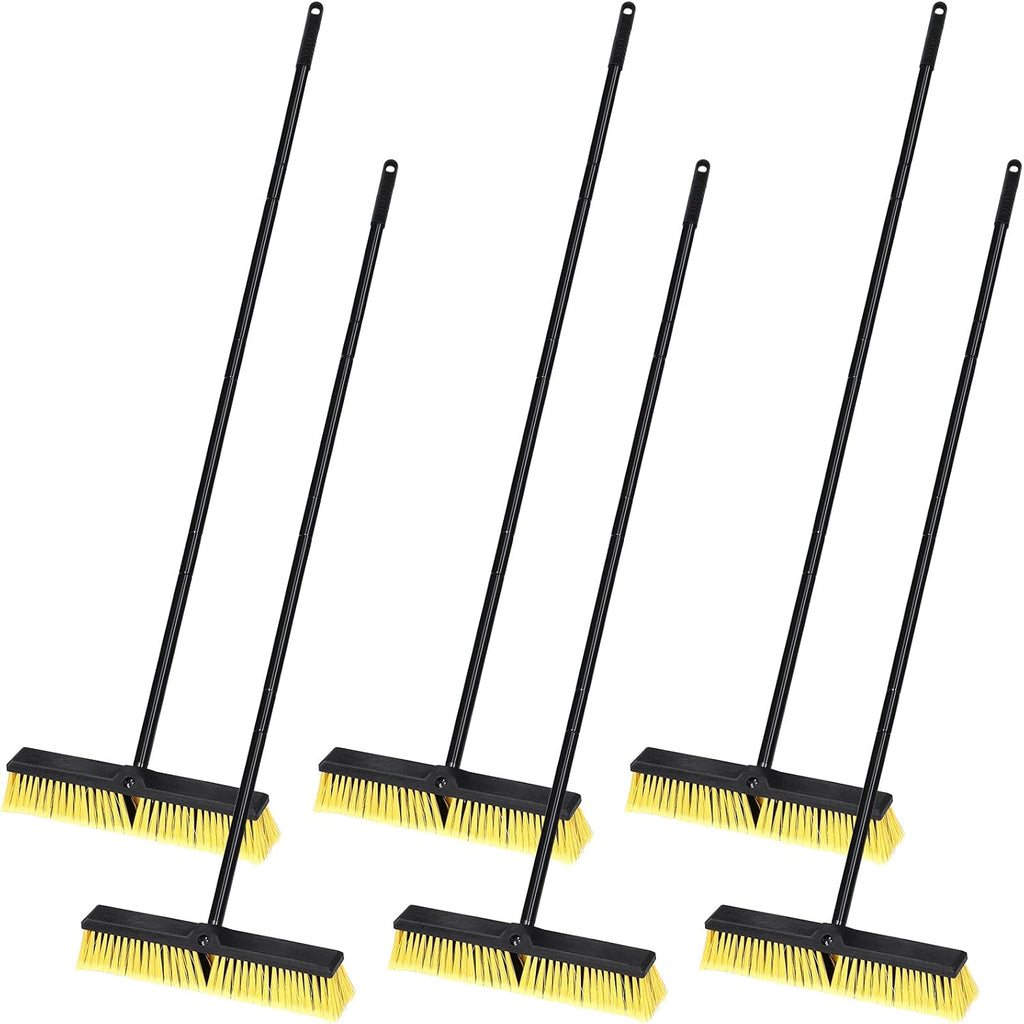 Zhehao 6 Pack 18 Inches Push Broom Outdoor, Multi Surface Garden Brush Broom with Adjustable 63" Long Handle for Deck, Driveway, Patio, Warehouse, Garage, Yard, Concrete Floor Cleaning