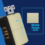 LIDER Minimalist Design Matte Finish Lighted Double Switch, Combination Frameless Decorator Switch with Locator Light, Ground Terminal, Single Pole, 15A 120-277V, UL Listed, LCS2-1P-I, Ivory