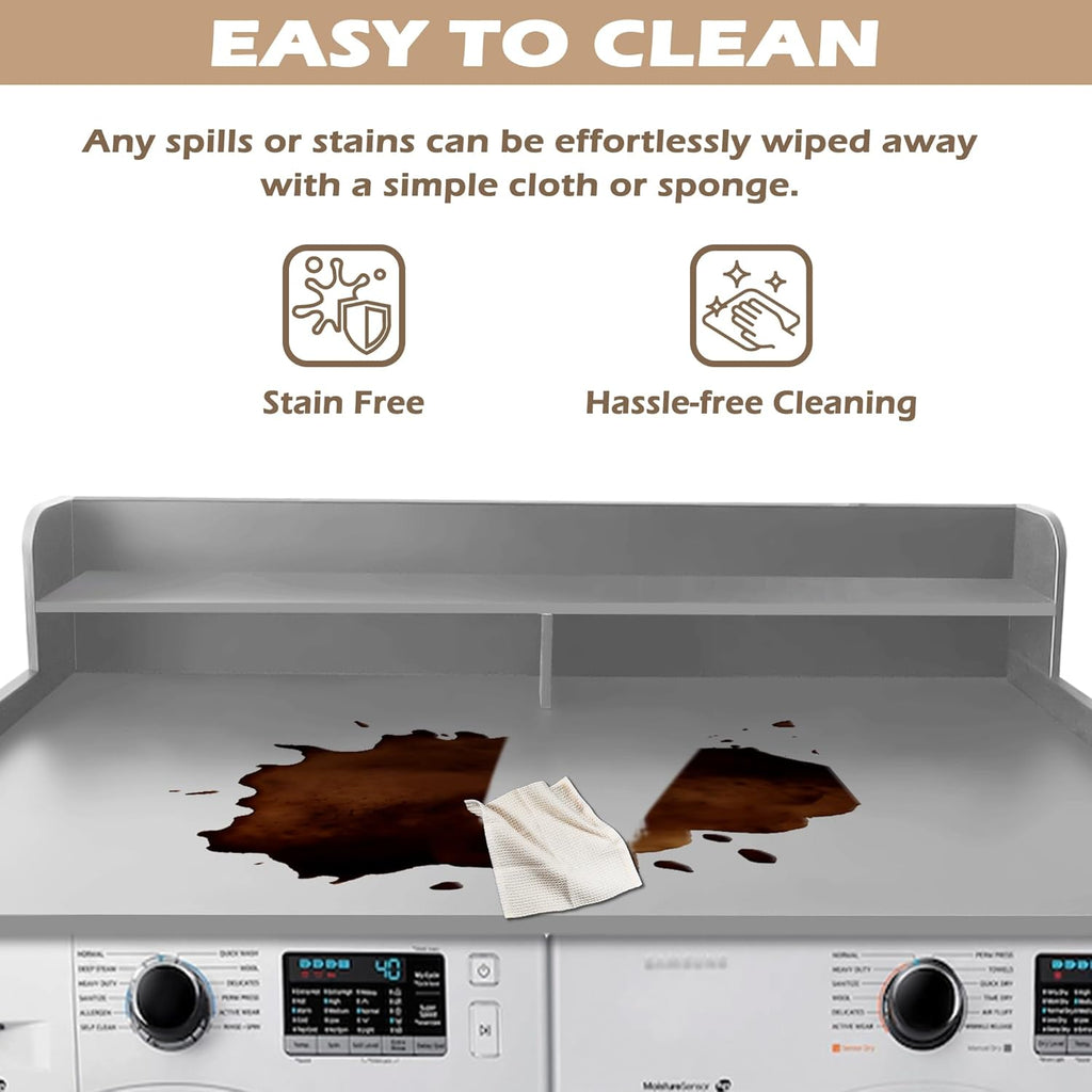 Royxen Laundry Countertop with 2-Tier Shelf Universal Fit, Washer and Dryer Countertop with Storage Space, Shelf Height 11.5 Inches, Solid Wood, Grey