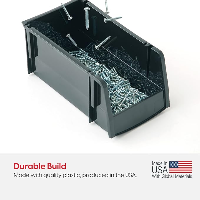 IRIS USA Extra Large Stackable Storage Bins, 6-Pack, 13"L x 10"W x 8"H, |Made in USA|, Plastic Open Front Shelf Bin for Organizing Parts, Hardware, Tools, Supplies, Garage Shelf, Pantry - Black