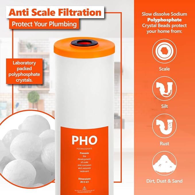 Express Water Whole House 3 Stage Heavy Metal and Anti Scale Water Filter Set - Polyphosphate, Carbon Block, KDF High Capacity Cartridge Filters - 5 Micron 4.5” x 20” inch