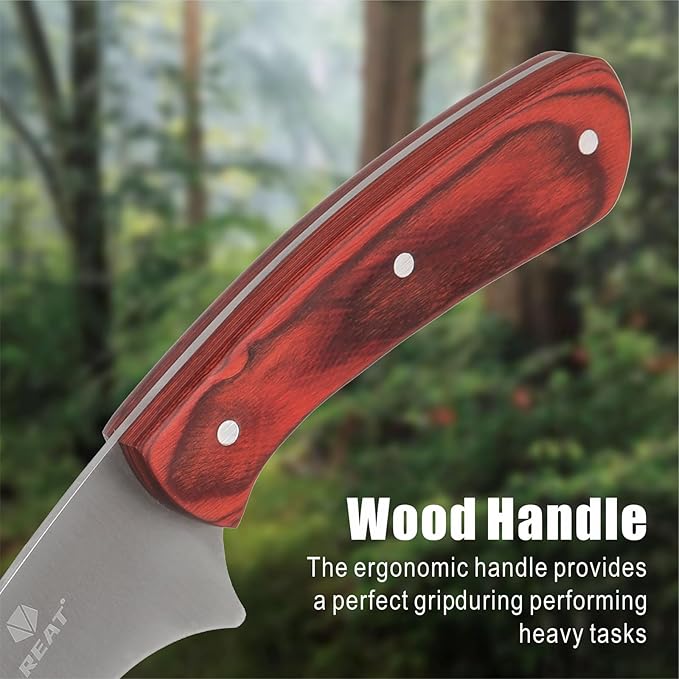 REAT Machete Heavy Duty with Leather Sheath,19-inch Full Tang 420 Stainless Steel Blade with Wood Handle,Machetes for Yard Work, Cutting Trees,Camping,Hunting