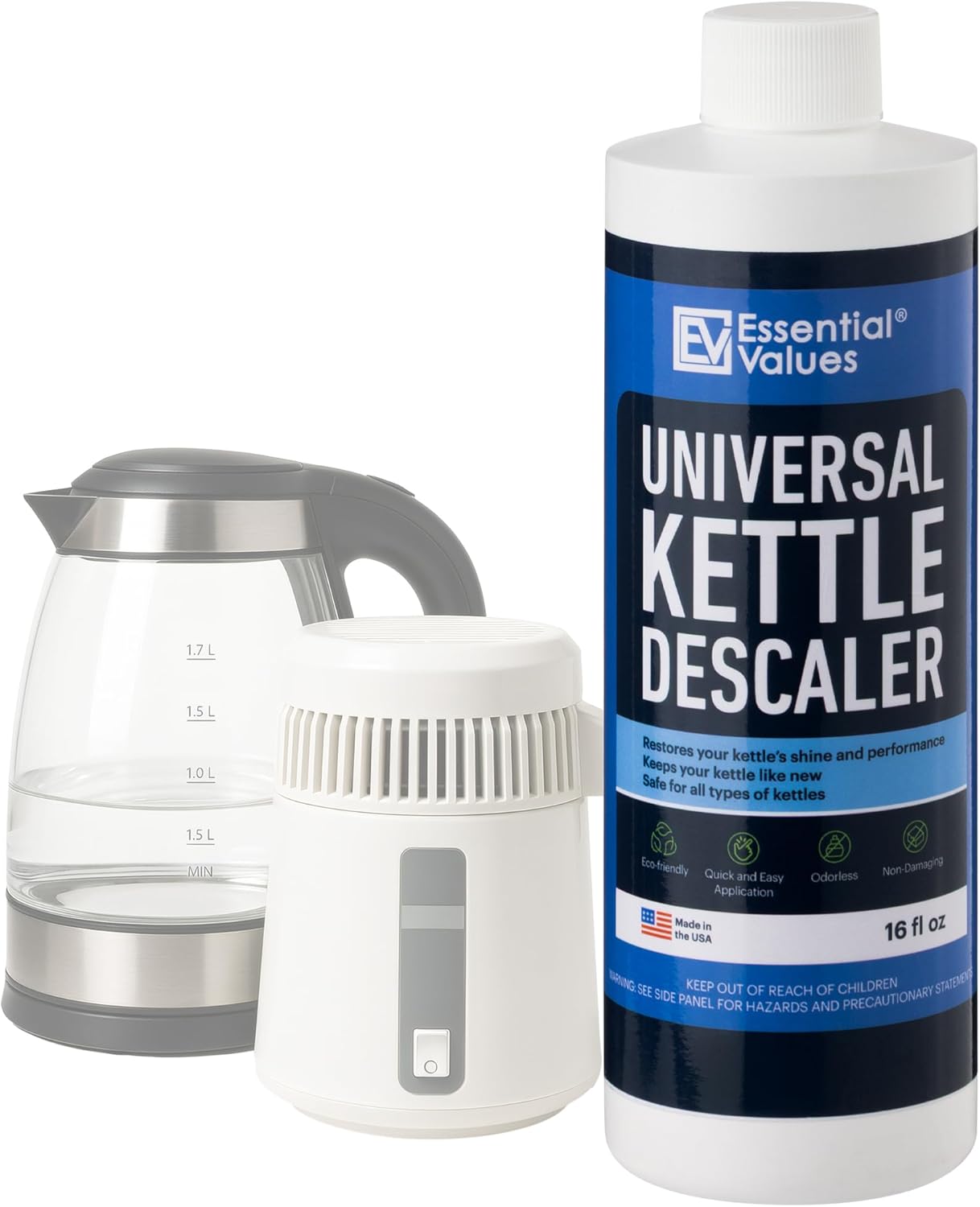 Essential Values Universal Descaler - Espresso Descaling Solution - Coffee Machine Cleaner - Critic Acid Tea Kettle, Urn, Water Distiller Cleaner