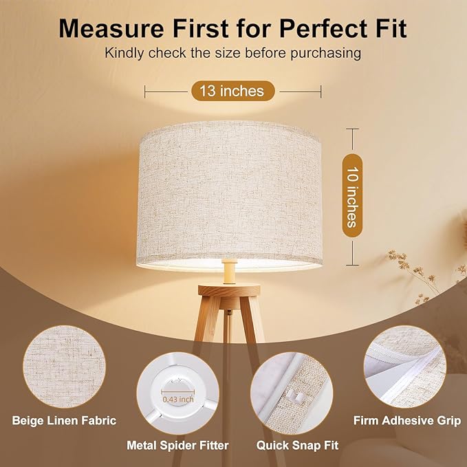 Lamp Shades Set of 2, Beige Linen Lampshade, 13" Top X 13" Bottom X 10" High, Easy Assembly, Minimalist Drum Lamp Shades for Floor Lamps Table Lamps, Create Soft Calming Ambiance