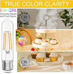 Tubular Light Bulb,T10 E26 LED Bulb Dimmable 2700K Warm White, 6W, 60 watt Equivalent, e26 Edison Bulbs for Chandeliers, Ceiling Fan, 90+CRI 600LM, 6 Pack
