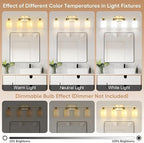 Ascher Bathroom Light Fixtures, 4-Light Vanity Light Over Mirror, Gold Wall Sconces with Milky White Frosted Glass Shades, Wall Lamp for Living Room Bedroom, E26 Base(Bulbs Not Included)
