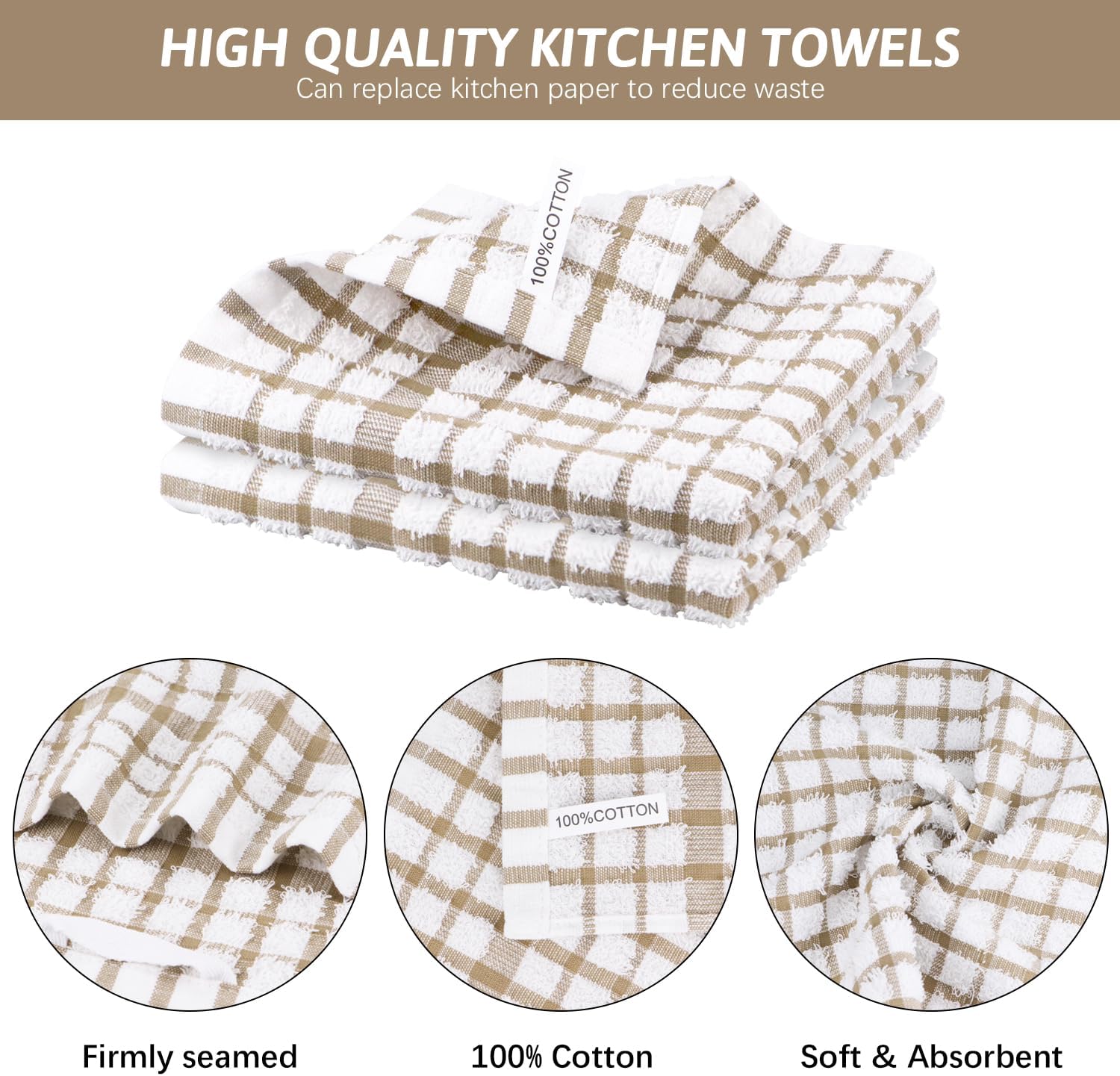 Nialnant 12PCS Little Yellow Plaid Dish Cloths,100% Cotton Soft Absorbent Cleaning Rags,Quick Drying Dish Towels for Kitchen,Washing Dishes-Little Yellow Plaid,12 x 12 in