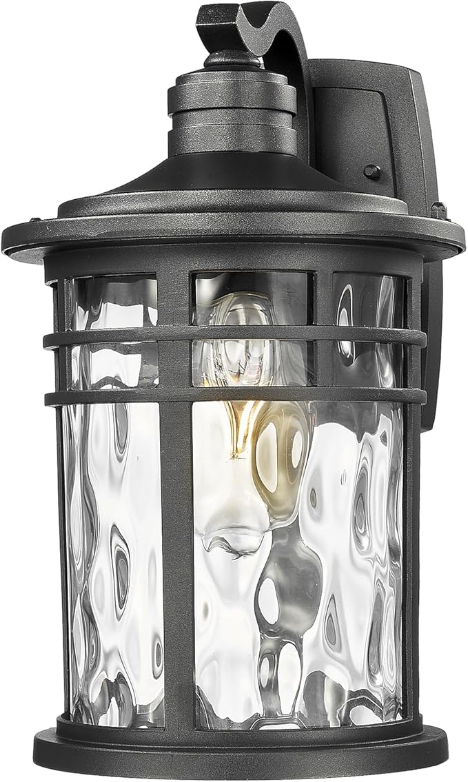Darkaway Large Outdoor Porch Lights Wall Mount, 15inch Outside Light Fixtures Sconces Wall Lighting with Water Ripple Glass Waterproof Exterior Lights for Patio Yard House Hallway Doorway Garage