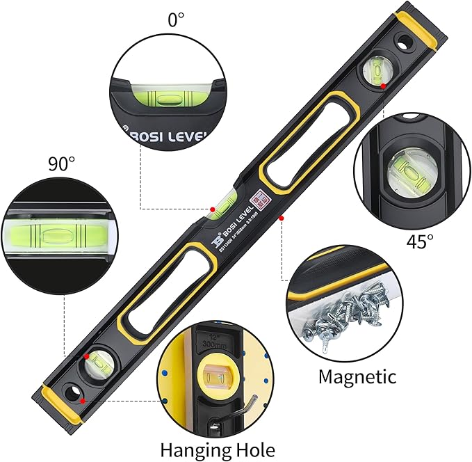 24-Inch Magnetic Bubble Level, 180/45/90 Degree Angles 600mm