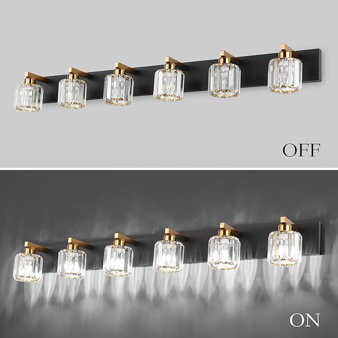 Aipsun Bathroom Light Fixtures Crystal Vanity Light Black and Gold 6 Lights Vanity Lighting Fixtures (Exclude Bulb)
