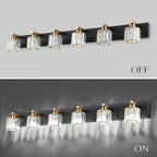 Aipsun Bathroom Light Fixtures Crystal Vanity Light Black and Gold 6 Lights Vanity Lighting Fixtures (Exclude Bulb)