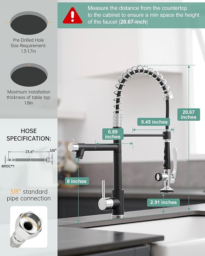 Fapully Kitchen Sink Faucet, Pull Down Kitchen Faucet, Black and Chrome Kitchen Faucets with Sprayer, Single Handle Single Hole Faucets for Kitchen Sinks