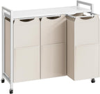 HOOBRO Laundry Sorter 3 Section, Laundry Hamper with Wheels, 3 × 11.5 Gal (43.4L), Rolling Laundry Basket, Pull-Out and Removable Oxford Fabric Bags, White WG76XY01