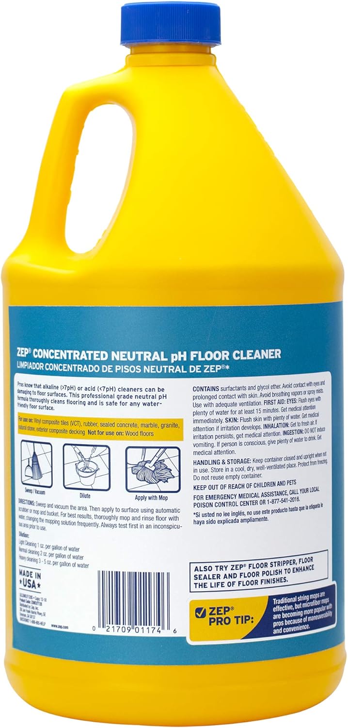 Zep Neutral pH Floor Cleaner. 1 Gallon (Case of 4) - ZUNEUT128 - Concentrated Pro Trusted All-Purpose Floor Cleaner
