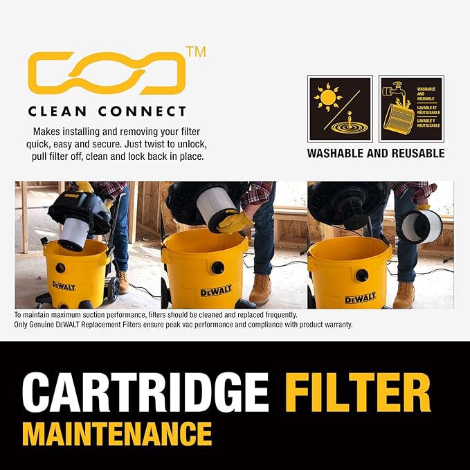 DEWALT 5 Gallon STEALTHSONIC Shop Vacuum Wet and Dry, Powerful Suction & Portable Shop Vac with Attachments, Ultra Quiet Wet Dry Vacuum for Home, Garage, Car, Workshop, Jobsite, DXV05S-QT, 4 Peak HP