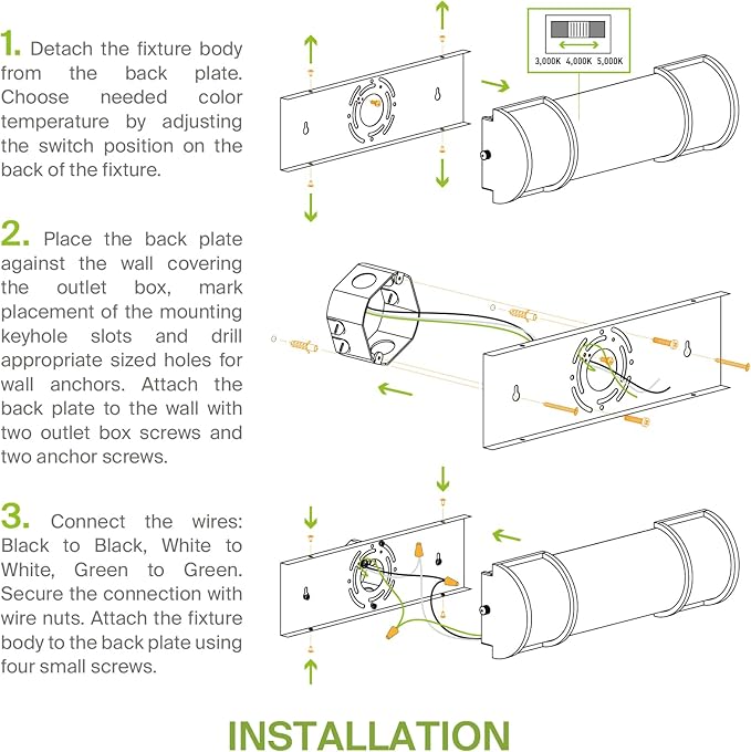 ASD LED 24" Vanity Flush Mount Light Fixture, Linear Bathroom Lighting Bar | 3CCT, Dimmable, ETL Listed | 25W 2600LM 3000-5000K 100-277V | Long Tube Bath Wall Sconce Over Mirror | Nickel, 4 Pack