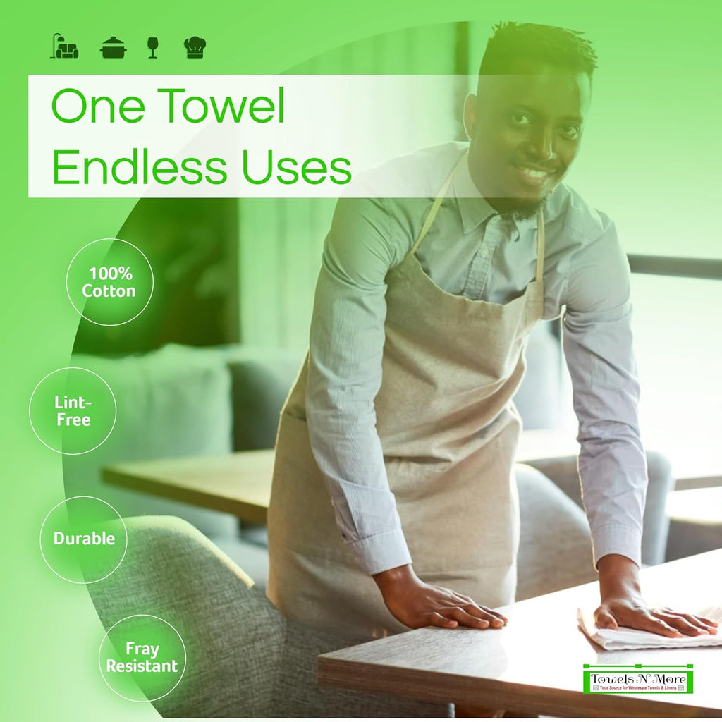 Towels N More 24 Pack 16x19 Bar Mop Towels White Absorbent Cotton Kitchen Towels - Quick Drying Towels - for Home, Restaurant, Bar Glass Cleaning Towels, Chef/Cook Etc. 30 oz
