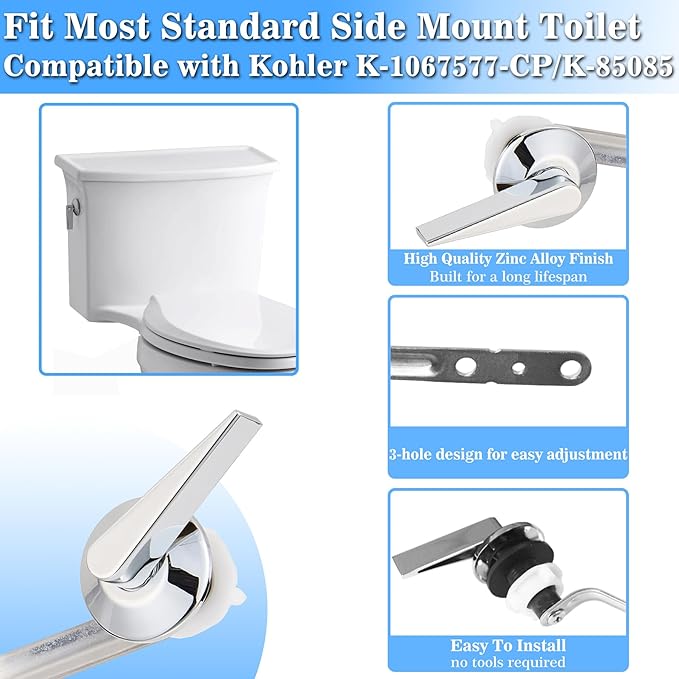 Side Mount Toilet Handle Replacement Compatible with Kohler ‎K-11069/1067577-CP Archer Collection Toilet Tank Flush Trip Lever, Polish Chrome