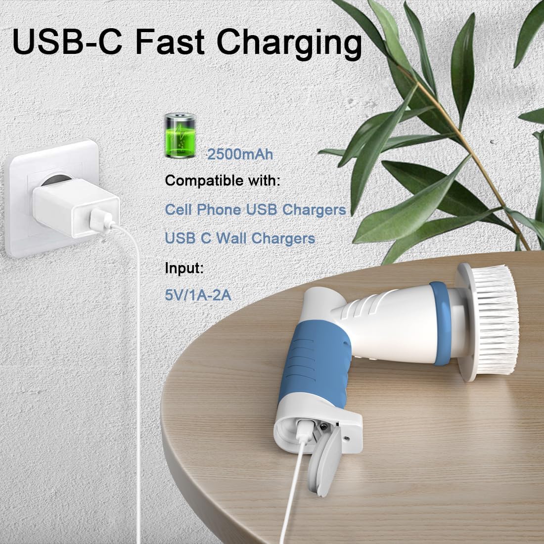 Electric Spin Scrubber, IEZFIX Electric Cleaning Brush Bathroom Shower Scrubbing Cleaner Brush Power Scrubber Cordless with 4 Replaceable Brush Heads for Bathtub, Tile, Floor, Toilet, Kitchen - Blue