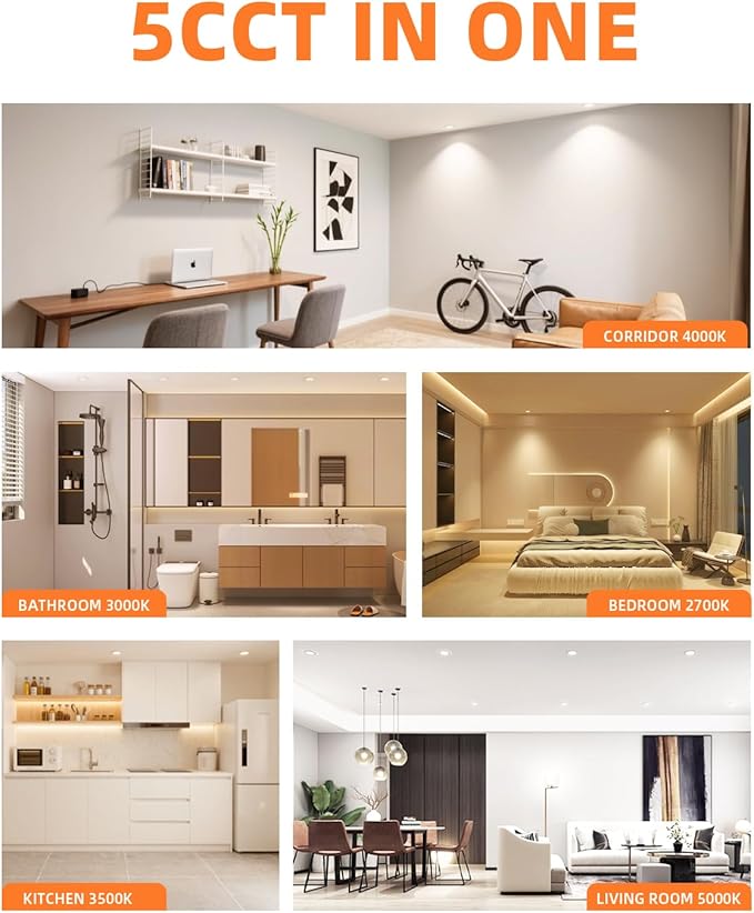 ZYC Recessed Lighting 6 Inch - 12W Ultra-Thin LED Ceiling Lights,2700-5000K Selectable,5CCT Canless Wafer Downlight,1100LM Hight Brightness,Dimmable Can Light,Pack of 12 Black.